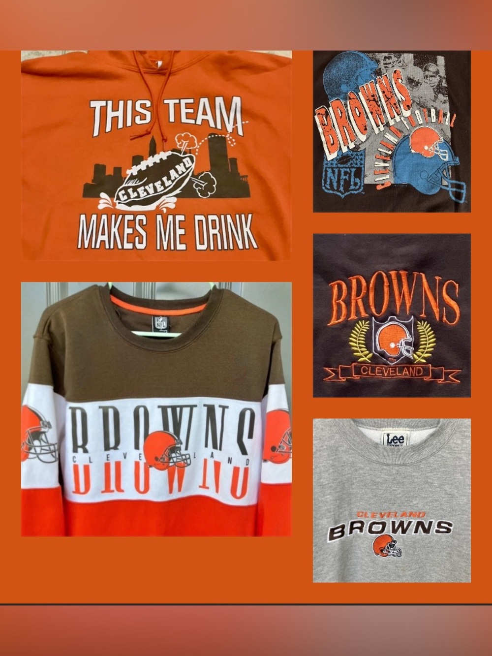Vintage Cleveland Browns NFL Sweatshirt Lot of 5 1990s Logo 7 Lee